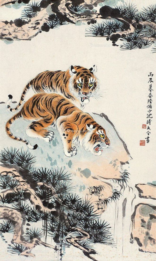 圖：陸儼少、沈綺文合畫《雙虎圖》